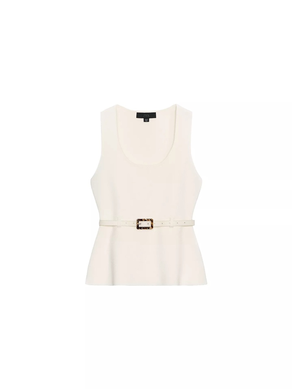 Zara Cream Sleeveless Peplum Tank with Belt